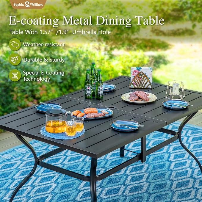 Sophia & William Patio Set with Umbrella 8 Pieces Outdoor Dining Set for 6 with 13ft Double-Sided Umbrella Orange Red, 6 x Swivel Patio Chairs, 1 Metal Table for Lawn Garden (No Umbrella Base)