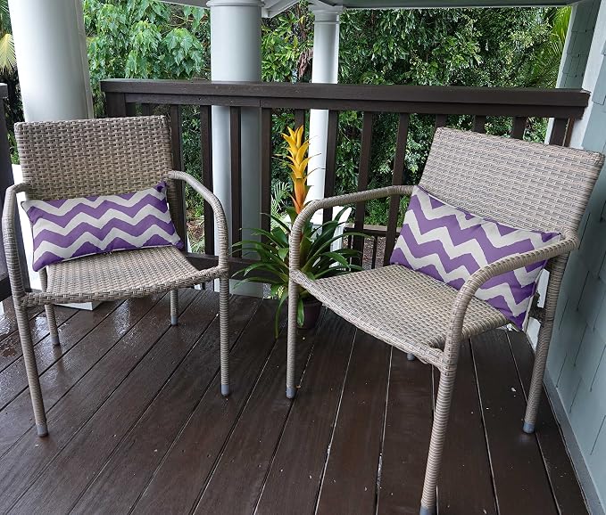 Indoor/Outdoor Polyester Fabric Lumbar Pillow Cover, All-Weather Waterproof Rectangular Cushion Case for Patio Furniture, 16 x 24 Set of 2 - Chevron-48