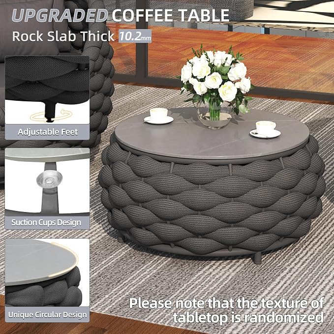 TWT 6-Piece Aluminum Patio Furniture Set, Modern Outdoor Conversation Set Sectional Sofa with Water Repellent Thick Cushions and Coffee Table for Balcony, Garden