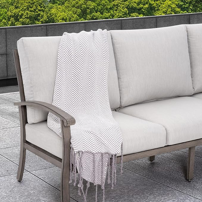 HAPPATIO 8 Piece Aluminum Patio Furniture Set, 3-Seat Outdoor Couch and Loveseat, All-Weather Outdoor Sectional Sofa with Armchairs and Ottomans, Garden Conversation Set with Tables(Gray)