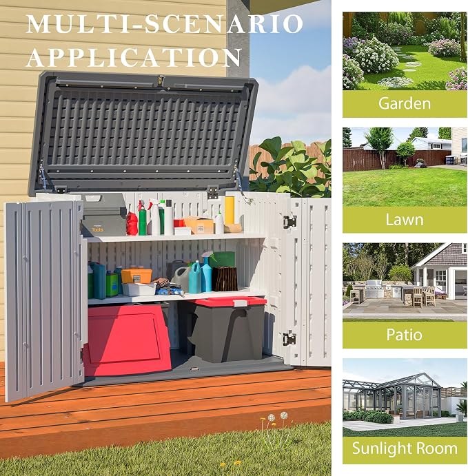 Large Outdoor Storage Box with Removable Shelf, 28 Cu.Ft. Weather-Resistant HDPE Deck Box for Patio Cushions and Garden Tools, Lockable White Storage Cabinet, 52 x 30 x 39 Inches
