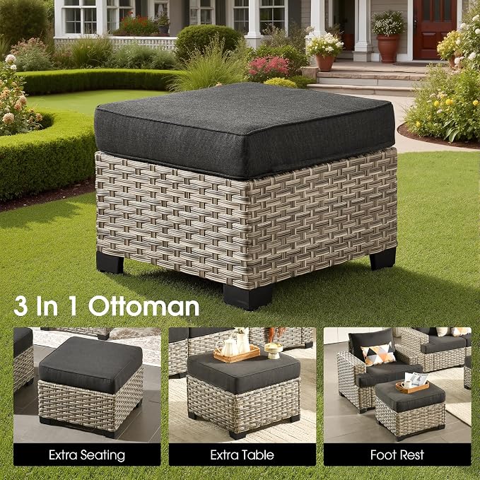 Outdoor Sectional Patio Furniture Set,7 Pieces All Weather Rattan Wicker Conversation Sets,Out Door Furniture with Ottoman Single Chair,Black