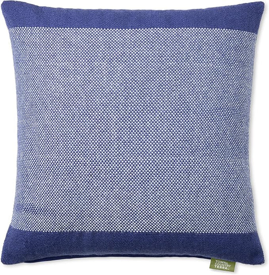 TOWN & COUNTRY TERRA Alara Solid Border Handcrafted Indoor Outdoor Decorative Pillow, 100% Recycled Materials, UV Fade Resistant, Water Repellent, Blue/Ivory, 20"x20"