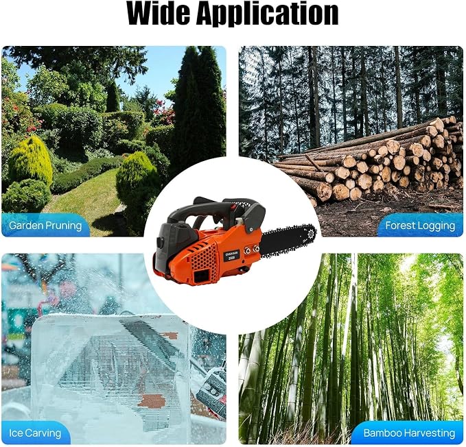 Gas Chainsaw, Gas Powered Chainsaws with Tool Bag, 2-Cycle Handheld Cordless Petrol Gasoline Chain Saw for Cutting Tree Wood Trimming Garden Farm (25.4cc 11.8inch)
