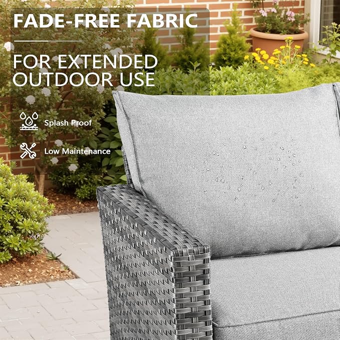 CAODOC 7 Pieces Outdoor Furniture,Patio Furniture with 42" Fire Pit Table,Wicker Conversation Set for Balcony,Deck,Pool and Backyard(Dark Grey)