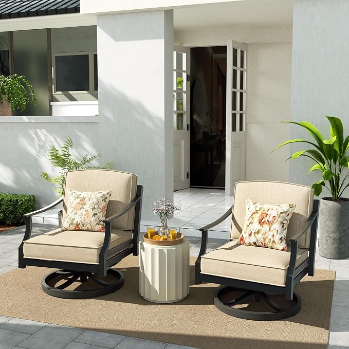 PEAK HOME FURNISHINGS Tamarin Outdoor Swivel Conversation Set in Bronze Aluminum with Ottoman