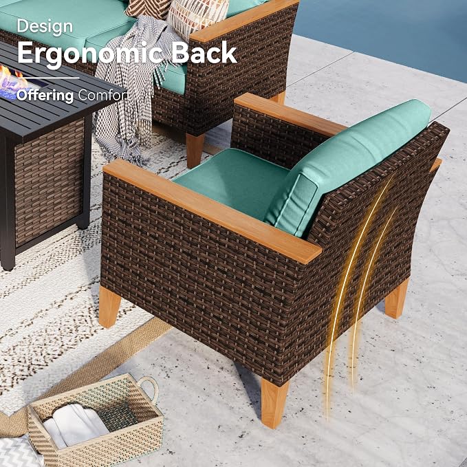 GREEN PARTY 12 Pieces Wicker Patio Furniture Set, All-Weather Outdoor Rattan Patio Sectional Sofa Conversation Set with 4" Thick Cushions for Garden, Backyard, 2 x Ottomans (Blue)