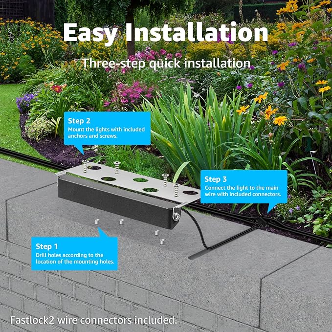 SUNVIE 7 Inch Retaining Wall Lights 5W LED Hardscape Lighting 12V-24V Low Voltage Step Lights 3000K Warm White Waterproof Outdoor Landscape Lighting for Patio Walls Stairs, 12-Pack with Connectors