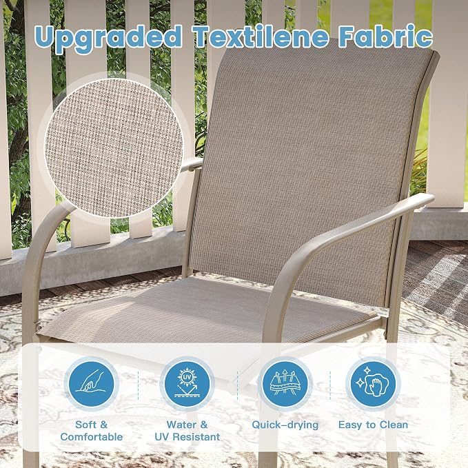 DIFY 7 Pieces Outdoor Patio Dining Set for 6, 50" Round Metal Dining Table and 6 Stackable Textilene Patio Chairs, Outdoor Table and Chairs for Backyard Garden Poolside, Sandshell