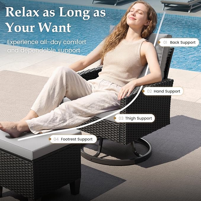 UDPATIO Patio Furniture Set with Fire Pit Table, 7 Pieces Outdoor Conversation Sets with Swivel Chairs and Ottomans, All-Weather Rattan Wicker Patio Sofa Couch for Backyard, Deck, Porch, Grey/Black