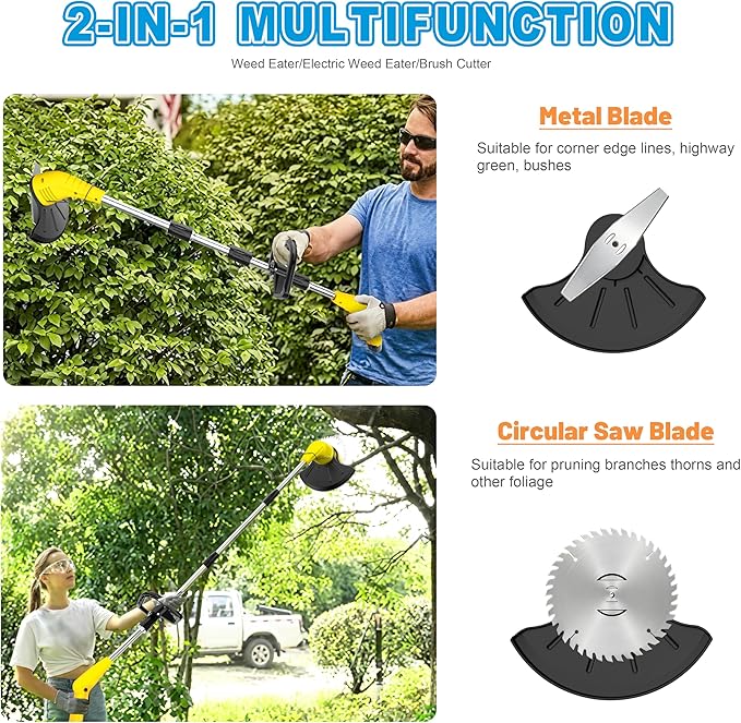 Aokia Electric Weed Wacker Cordless, 12V Battery Powered Weed Eater Cordless with Adjustable Pole (65inch), Lightweight Grass Trimmer Cutter/Edger/Mower with 2 Types Blade for Yard Lawn and Garden