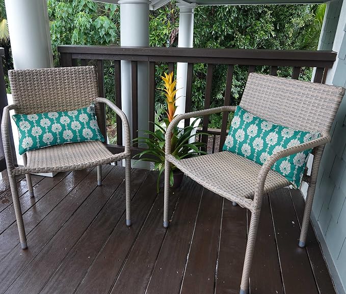 Indoor/Outdoor Polyester Fabric Lumbar Pillow Cover, All-Weather Waterproof Rectangular Cushion Case for Patio Furniture, 12 x 20 Set of 2 - Block-57