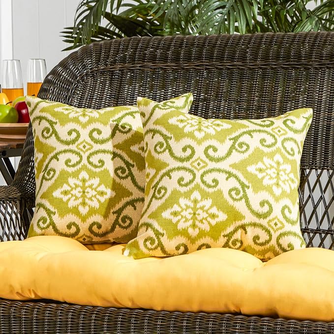 South Pine Porch Outdoor 17-inch Square Accent Pillow (Set of 2), Shoreham Green Ikat