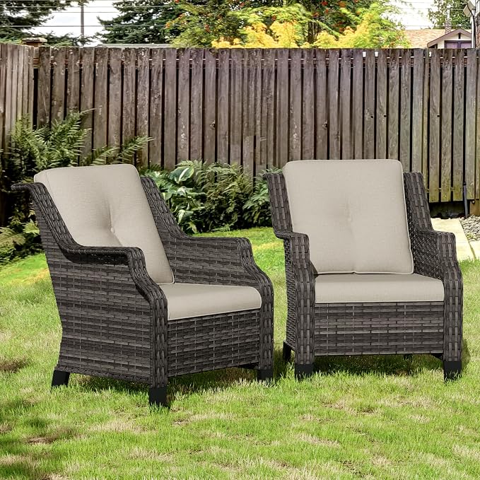 Patio Wicker Chairs Set of 2, Outdoor PE Conversation Bistro Chair Set with Cushions for Garden, Backyard, Balcony and Deck