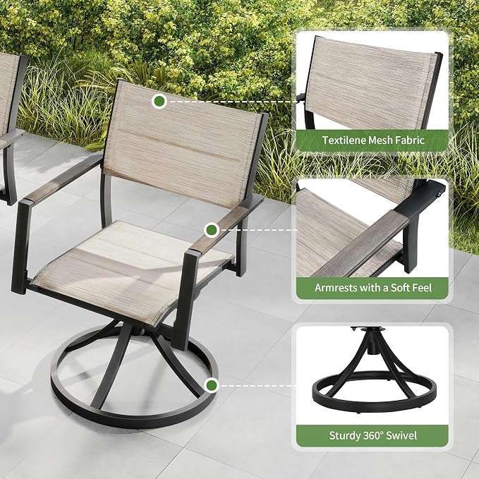 Outdoor Dining Set, 9 Piece Expandable Dining Table and Patio Swivel Chairs Set, Aluminum Patio Furniture Set for Table with Umbrella Hole and 8 Chairs for Patio, Garden, Lawn, Deck(Grey)