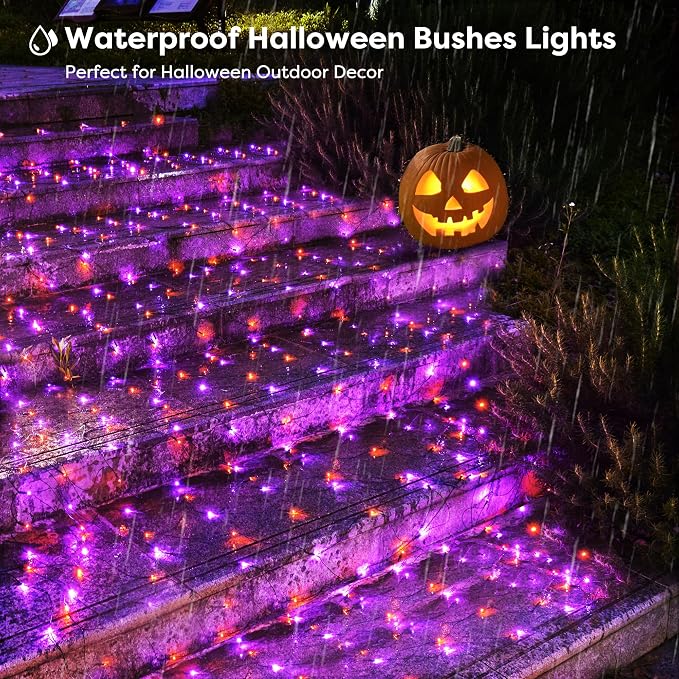 BlcTec Halloween Lights Outdoor 200 LED 8.4ft x 5.2ft Orange Purple Net Lights with 8 Modes, Timer, UL Certified, Connectable, Memory, Waterproof for Lawn, Trees, Bushes Outdoor Halloween Decorations