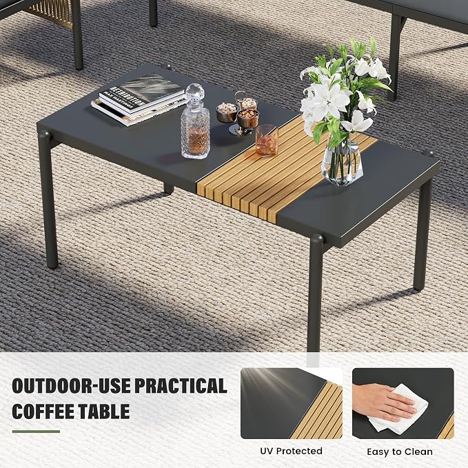 Aluminum Outdoor Patio Furniture Set, 4 Seats Outdoor Sectional with Coffee Table, Patio Conversation Sets with Washable Thick Cushions and Waterproof Cover forBackyard/Garden/Poolside, Gray