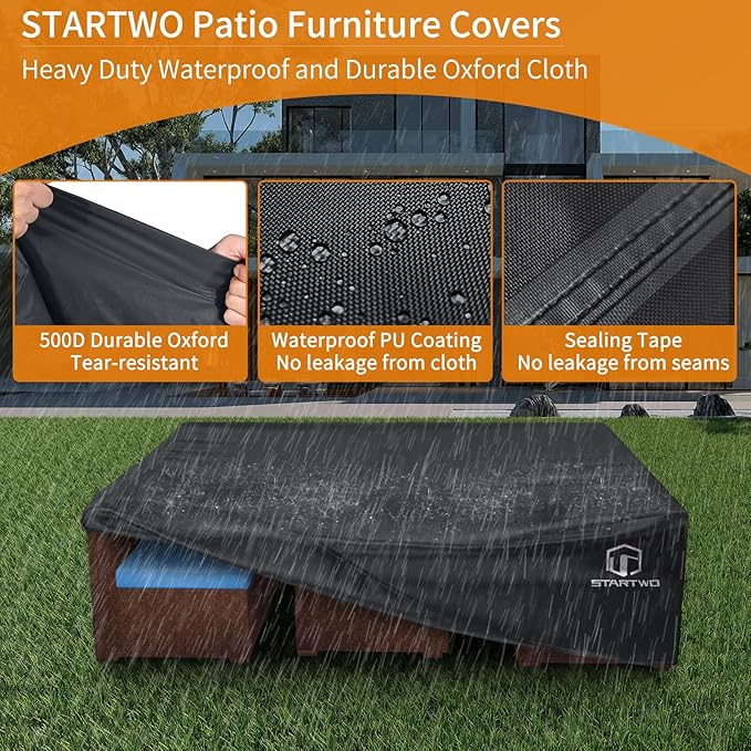 STARTWO Patio Furniture Covers Waterproof,Heavy Duty Outdoor Furniture Cover for Sectional Sofa Table Chairs, Anti-UV Tear-Resistant 78"Lx62"Wx30"H, Black