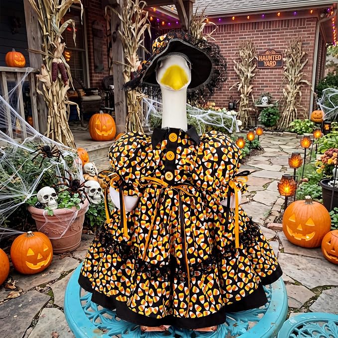Suzile Halloween Corn Porch Goose Outfit Halloween Geese Costume for 23" High Cement or Plastic Goose Clothes for Yard Lawn Outdoor Garden Patio Fall Party Decoration Concrete Duck Statue Dress