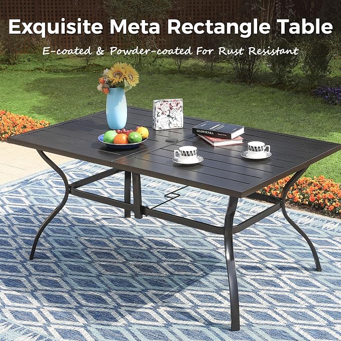 MIXPATIO 7 Pieces Patio Dining Set, Outdoor Furniture Set for 6 Person, 6 Patio Chairs Textilene and 1 Metal Large Dining Table, with 1.57" Umbrella Hole, for Lawn Garden Deck