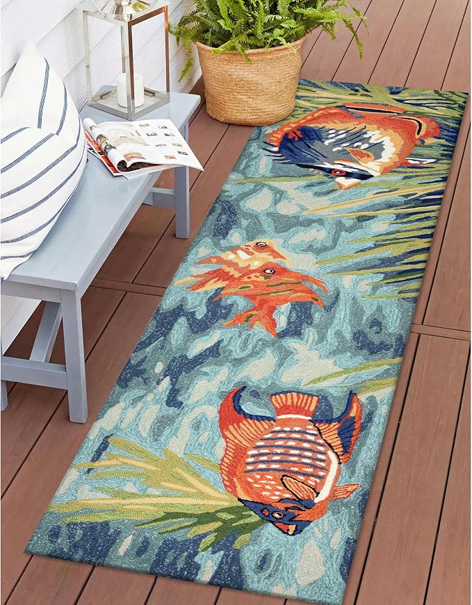 Liora Manne Ravella Indoor/Outdoor Durable Hand-Tufted UV Stabilized Rug- Tropical Fish Ocean 2' x 8'