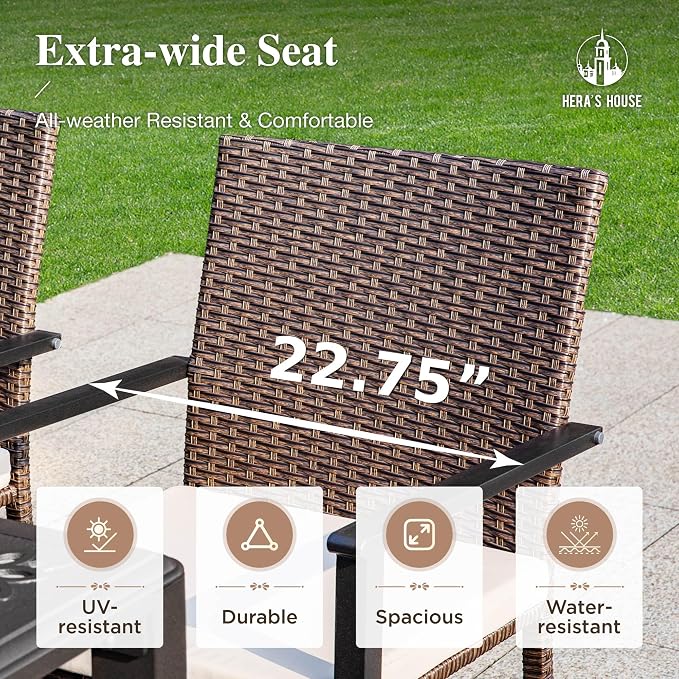 HERA'S HOUSE 7 Pieces Patio Dining Set for 6, Outdoor PE Rattan Chairs and Black Metal Table with 1.57" Umbrella Hole, Outdoor Patio Set for Deck, Balcony, Backyard, Garden