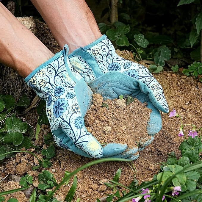 Pleneal Gardening Gloves for Women, Garden Gloves Protective Working Gloves | Abrasion Resistant, Double-Layer Padded Palm, Breathable & Sweat-Absorbent Back, Elastic Wrist Closure, Flexible & Ergonomic