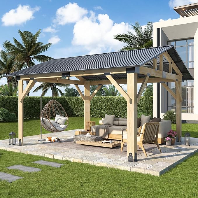 COVERONICS 11’x13’ Outdoor Outdoor Wood Gazebo - Patio Gazebos with Galvanized Steel Roof, Cedar Wooden Gazebo for Garden, Patio and Deck