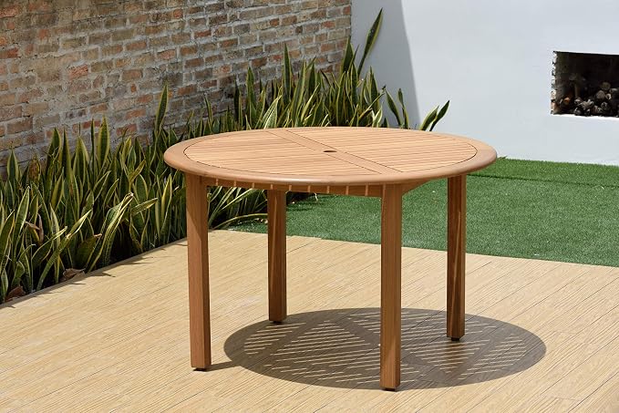 Urban Elements Melbourne 5-Piece Patio Furniture Set | Teak Finish 100% FSC Eucalyptus Wood | Backyard Furniture, Outside Table and Chairs, Round Outdoor Dining Set, 5-Piece Grey