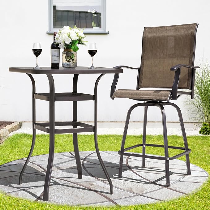 NUU GARDEN 5 Piece Patio Bar Set with Glass Table and 4 Swivel Chairs,Black&Brown