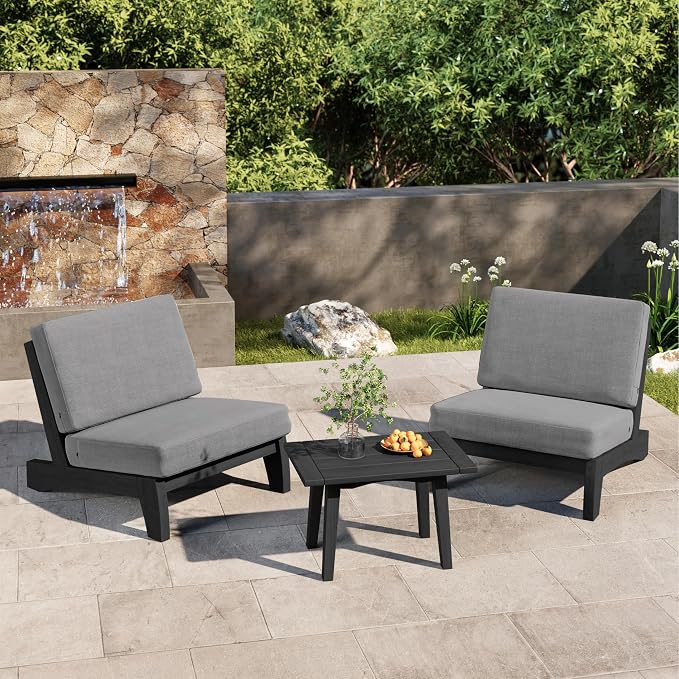 4 Piece Teak Outdoor Patio Frutnire Set, 5 Seater Patio Conversation Sets with Thick Cushions, Outdoor Sectional Furniture with Coffee Table - Gray