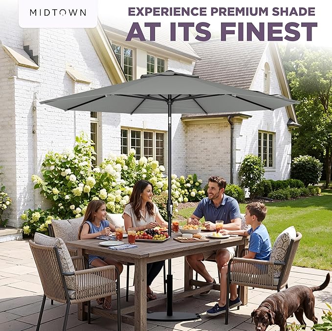 Midtown Umbrellas – The Swilt 8 Ft Patio Umbrellas with 360° Swivel & Tilt Mechanism, 8 Fiberglass Ribs & Terylast Polyester Fabric for Backyard, Deck, Pool & Cafes - Matter Canopy, Black Pole