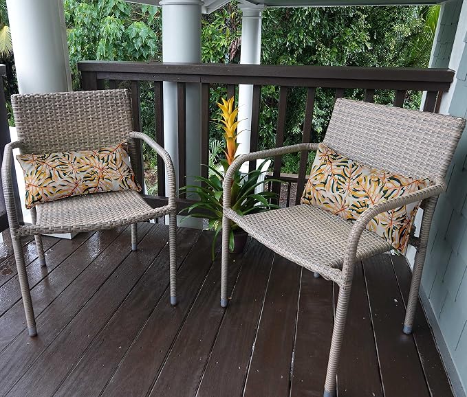 Indoor/Outdoor Polyester Fabric Lumbar Pillow Cover, All-Weather Waterproof Rectangular Cushion Case for Patio Furniture, 12 x 18 Set of 2 - Tropical-41