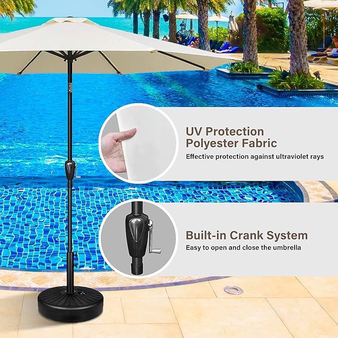 HealSmart 2pcs 9ft Patio Umbrella with Push Button Tilt/Crank, Outdoor Table Market Yard Umbrella with 8 Sturdy Ribs for Garden, Backyard, Deck, Pool, Beige
