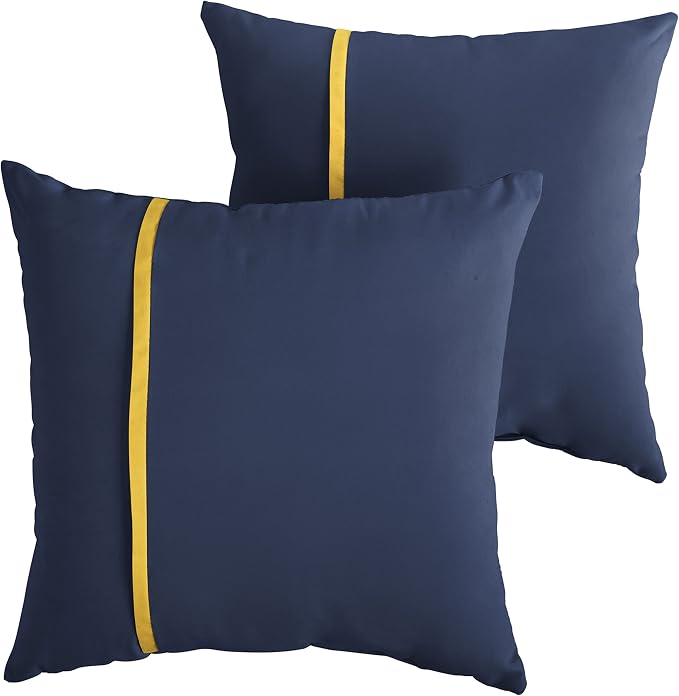 Sorra Home Indoor Outdoor Sunbrella Square Pillows, Set of 2, 20 x 20, Canvas Navy Blue & Sunflower Yellow
