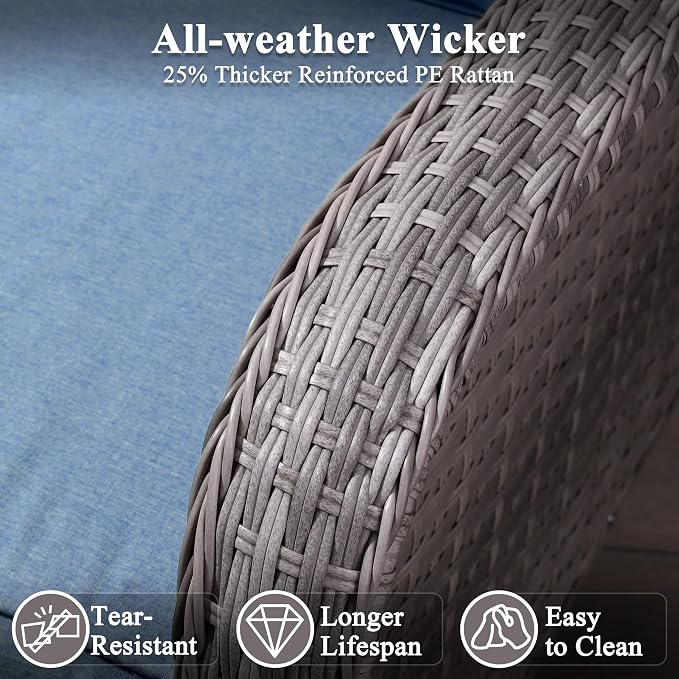10 Piece Wicker Patio Furniture Set with 55,000 BTU Fire Pit Table, Swivel Rocking Chairs, 4''Cushions, PE Rattan, Wind Guard Glass, for Backyard, Deck or Balcony, Navy