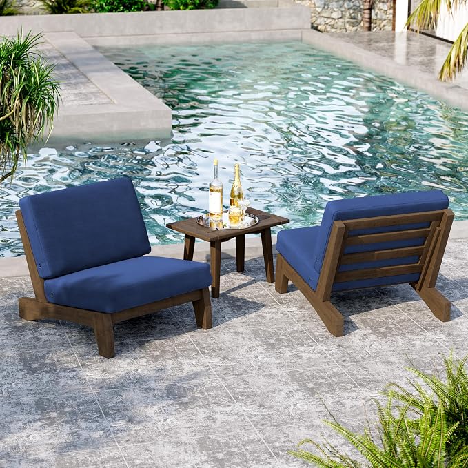 3 Piece Wood Outdoor Chairs Patio Bistro Set with Side Table, All Weather Outdoor Furniture Patio Sofa Chair Backyard Seating Group - Navy