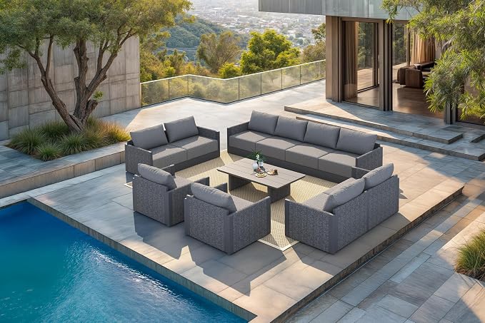 PURPLE LEAF Patio Furniture Set 12-Piece Outdoor Couch Aluminum Furniture Sectional Set with Cushions and Aluminum Table Patio Conversation Sets Gray