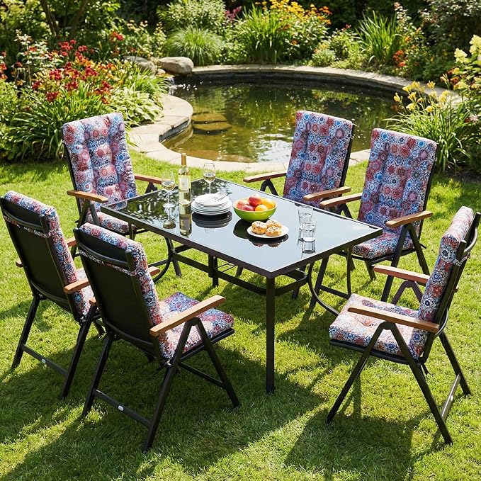 Hoteam 4 Set Outdoor Patio Chair Cushions 20 x 42 in Deep Seat Waterproof Patio Cushions Set for Furniture Replacement Removable Seat and Back (Moroccan Style)