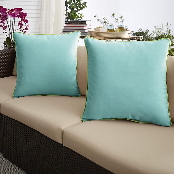 Sorra Home Trupedic x Sunbrella - Square Pillows (Set of 2), Canvas Aruba Blue & Macaw Green
