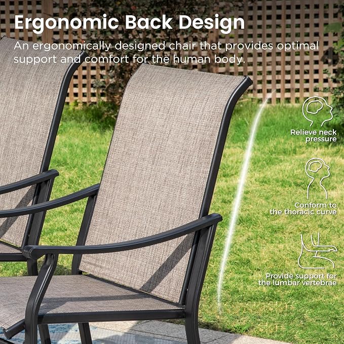 PHI VILLA 7 PCS Patio Dining Table and Chairs,Round Metal Dining Table with 6 Dining Chairs,Sling Fabric and Metal Frame,Outdoor Dining Set for Yard Garden
