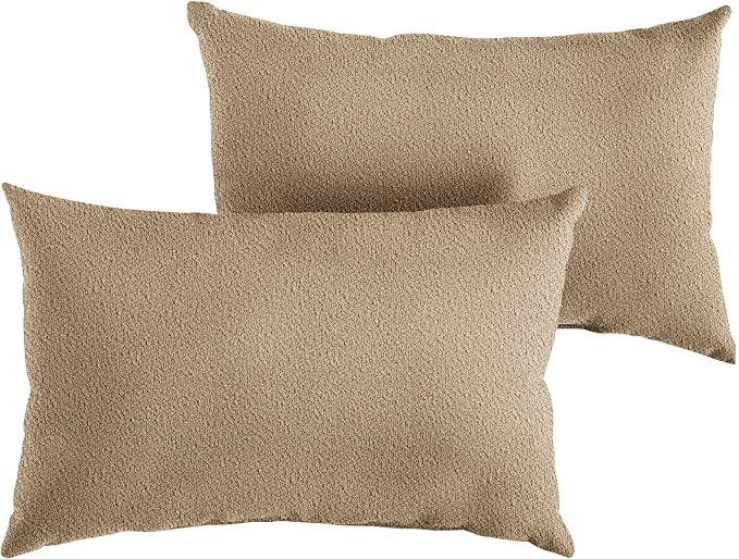 Sorra Home Boucle Outdoor Knife Edge Set of 2 Pillows, 12 in x 24 in, Tan 2 Pound