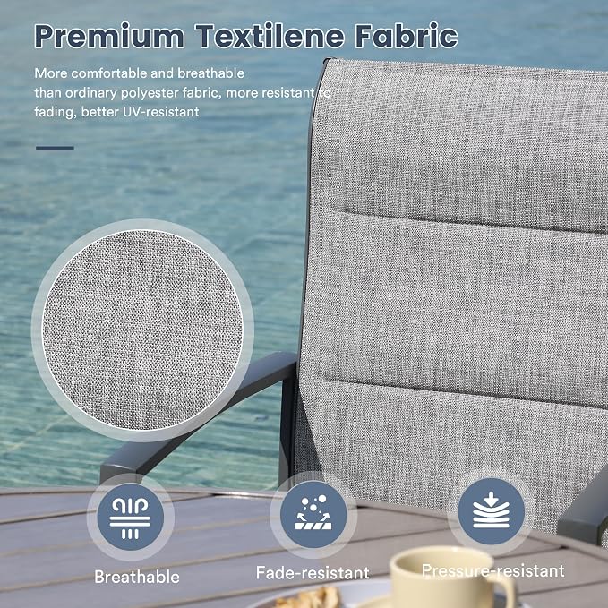 VICLLAX Patio Dining Set for 4, 5 Pieces Outdoor Furniture Set- 40.7" Round Outdoor Table and Swivel Padded Chairs, Grey Tabletop and Grey Fabric