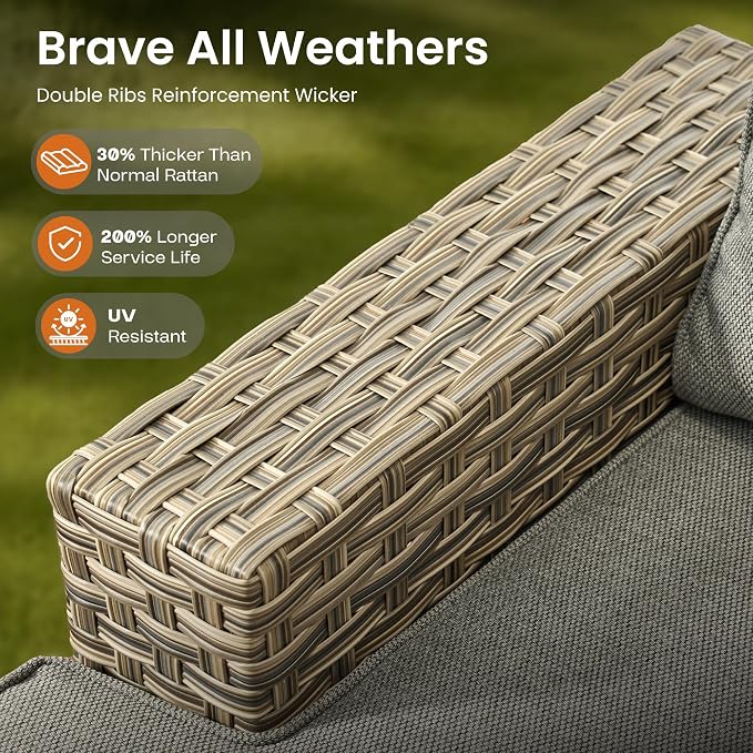 ovios 6 Piece Patio Sectional Furniture, Rattan Wicker Coversation Couch Set, Outdoor Sofa Set for Outside Porch Balcony Backyard Pool,Dark Grey
