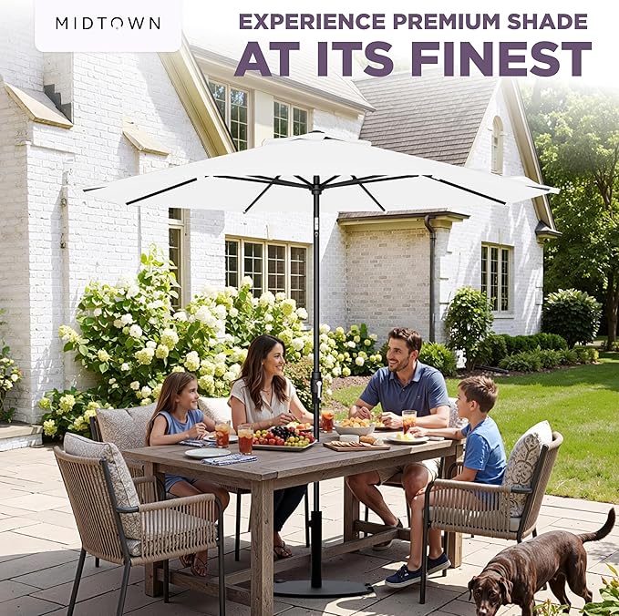 Midtown Umbrellas – The Swilt 9 Ft Patio Umbrellas with 360° Swivel & Tilt Mechanism, 8 Fiberglass Ribs & Terylast Polyester Fabric for Backyard, Deck, Pool & Cafes - Ivory Canopy, Black Pole