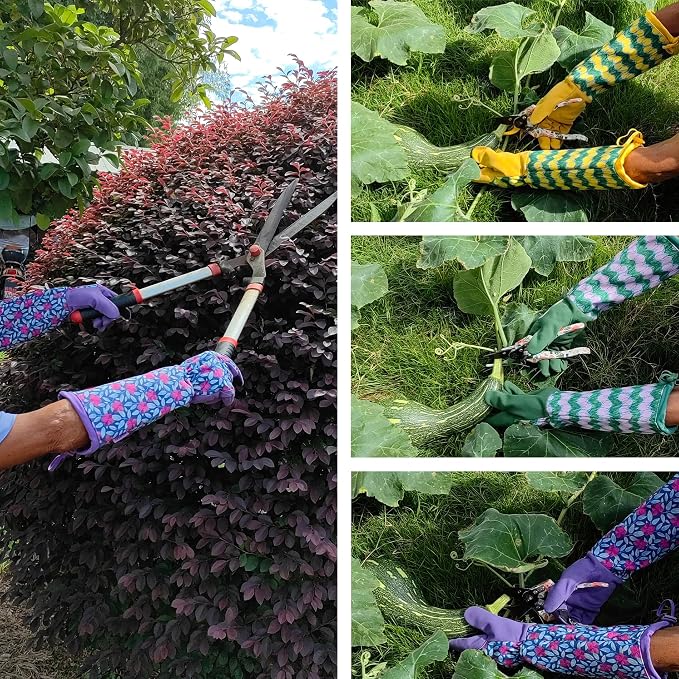 Thornproof Rose&Cactus Gardening Gloves,Gauntlet Garden Glove,Gifts | Canvas,Cute Floral Pattern,Leather Palm,Touchscreen,Durable Material,Garden Gift,Men&Women,Machine Washable,Adjustable Cuff
