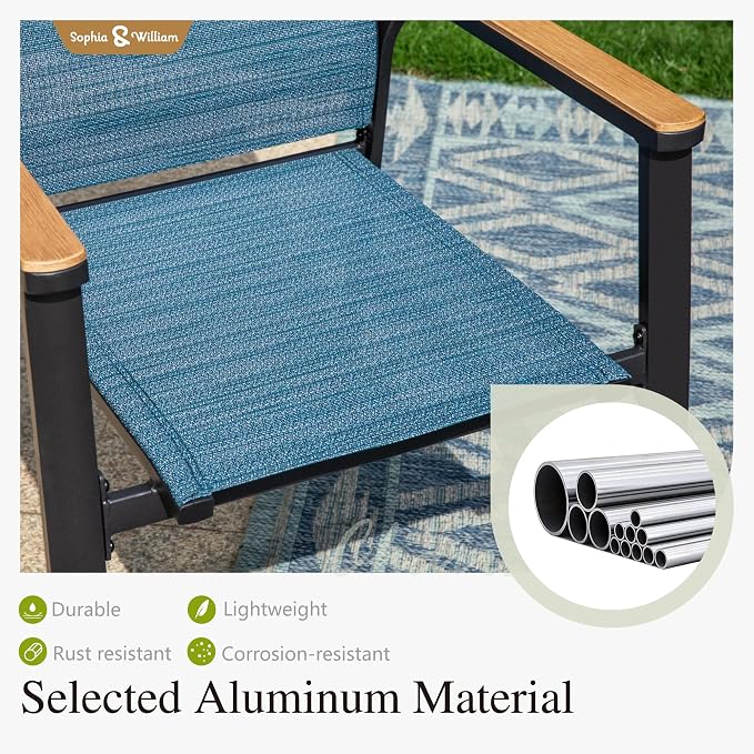 Sophia & William Outdoor Dining Set 7 Pieces, 6 x Aluminum Patio Dining Chairs and Large 64" Metal Dining Table, Space-Saving and Lightweight for Patio Lawn Garden (Blue)