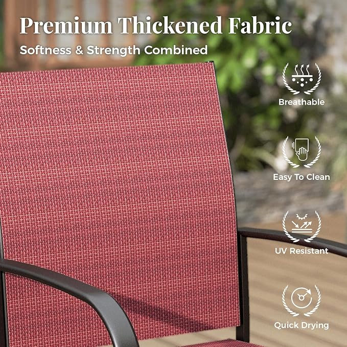 MIXPATIO Patio Table and Chairs Set, Patio Dining Sets for 6 with Red Chairs and Metal Rectangular Table, 7-Piece Patio Furniture Set for Deck Backyard Poolside