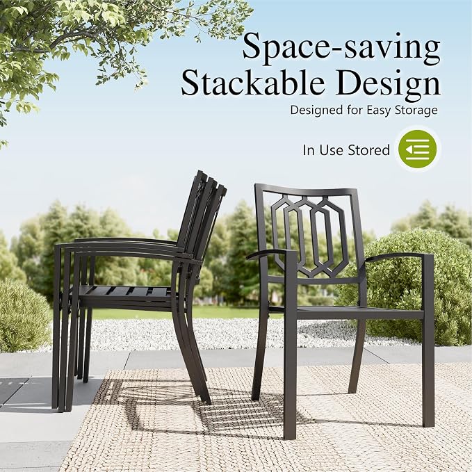 Sophia & William Patio Dining Set Metal Outdoor Table and Chairs Furniture Set 7 Piece, Large 60.2" Dining Table with Umbrella Hole and 6 Backyard Garden Chairs Support 300LBS for Deck, Lawn, Garden
