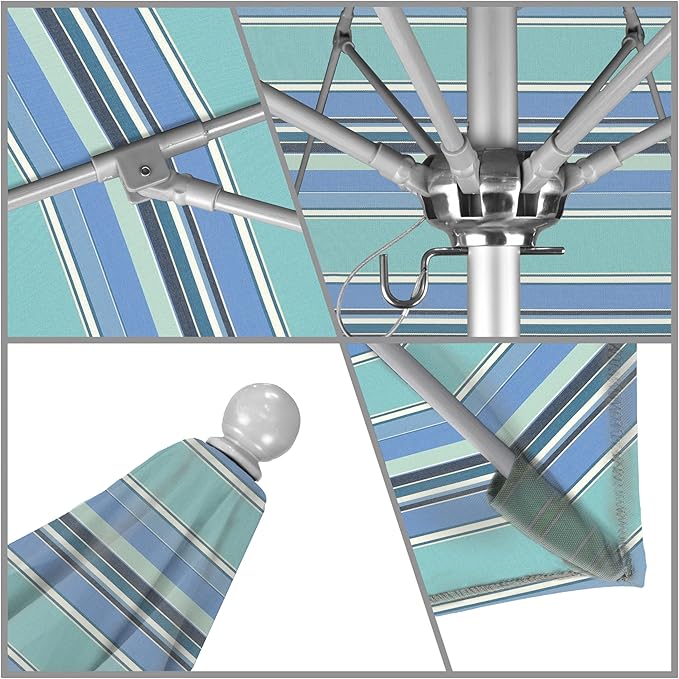 California Umbrella 7.5' Rd. Venture Series Contract Grade Patio Umbrella, Push Open Pin Stop, Silver Finish, Sunbrella Spectrum Cilantro